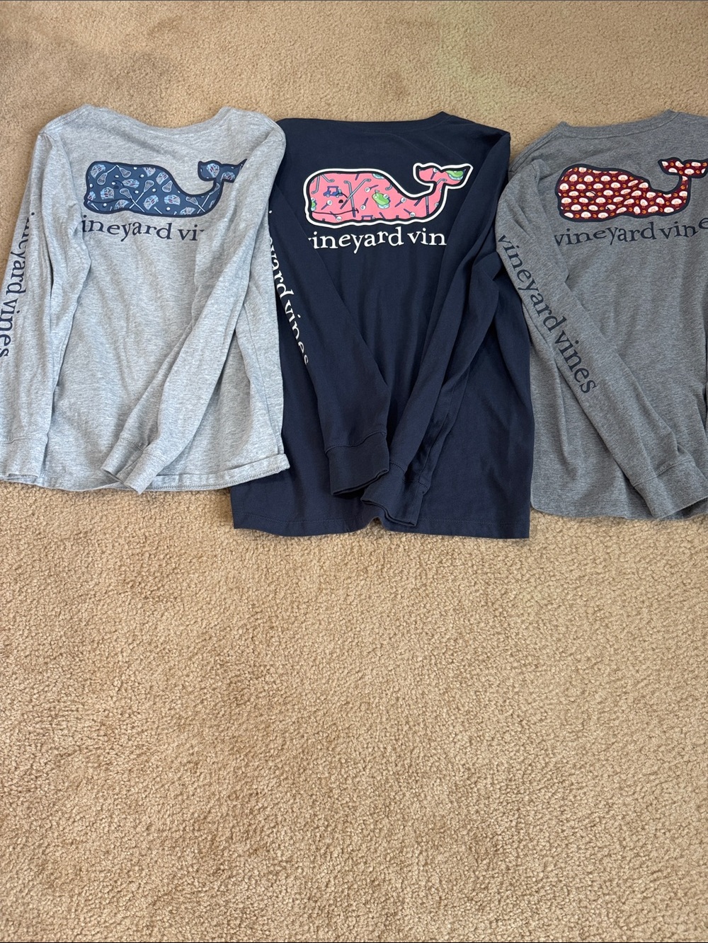 Vineyard Vines Long Sleeve Whale Graphic Tees - Navy, Light Gray & Dark Gray